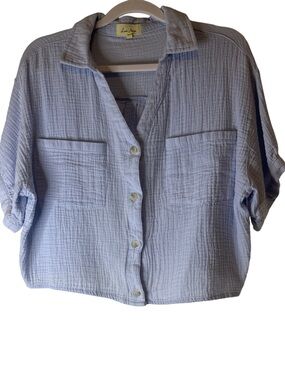 Love Notes Light Blue Button-Front Gauze Shirt, sz L